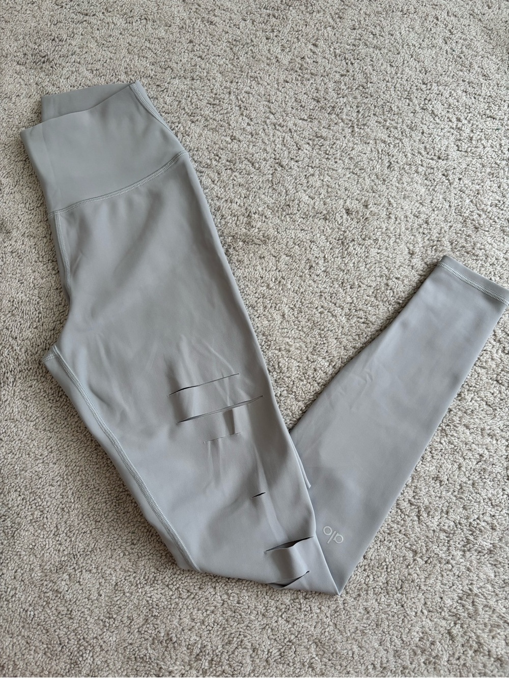 ALO Yoga Warrior Light Gray High-Rise Leggings, Women’s XS, Full Length